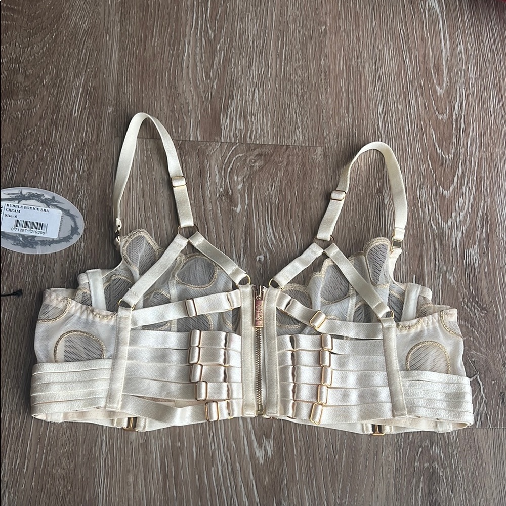 Bordelle Bubble Bodice Bra and Longline Suspender Set cream & gold size Small - Picture 9 of 17